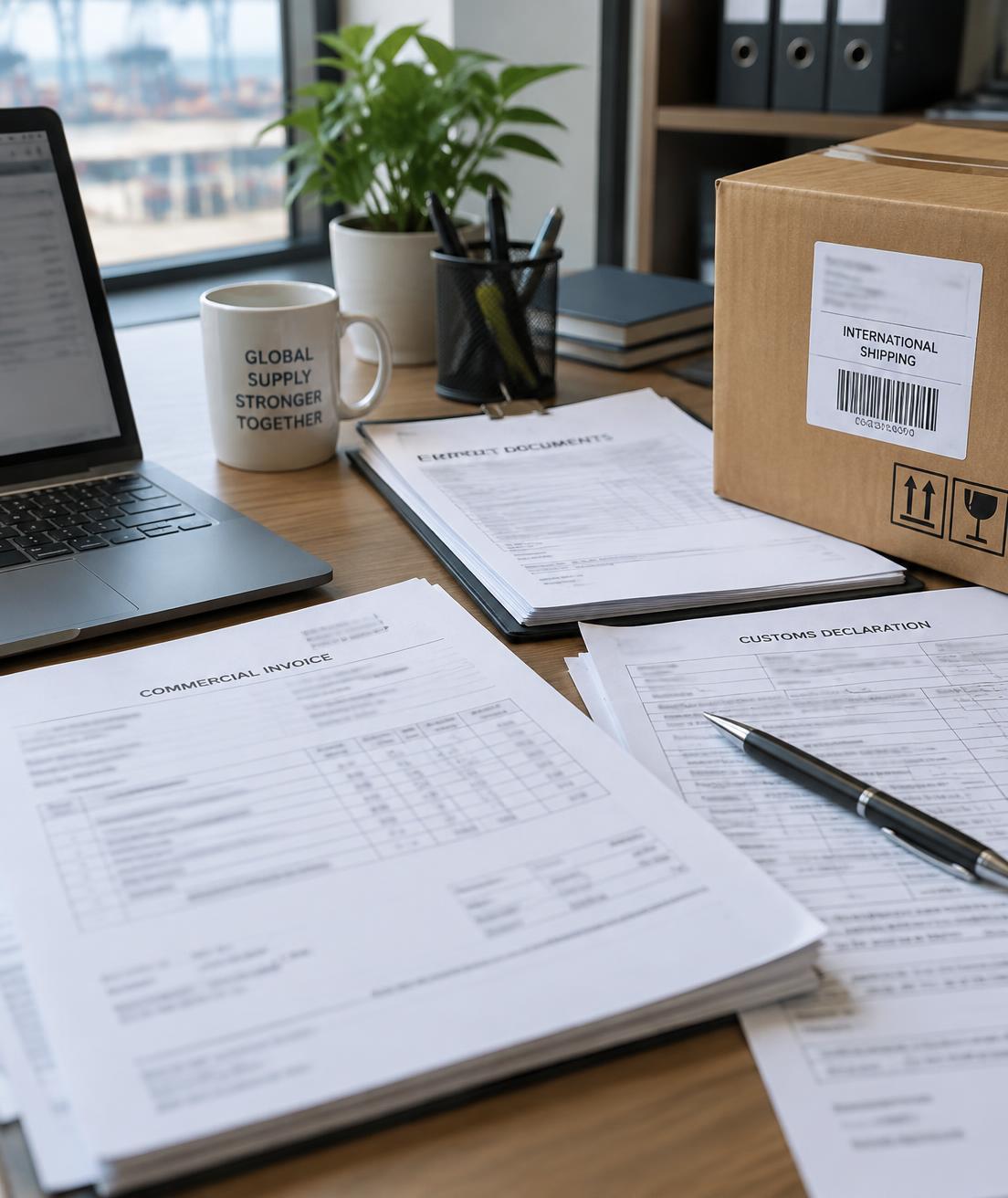Supplier documentation arranged on a desk